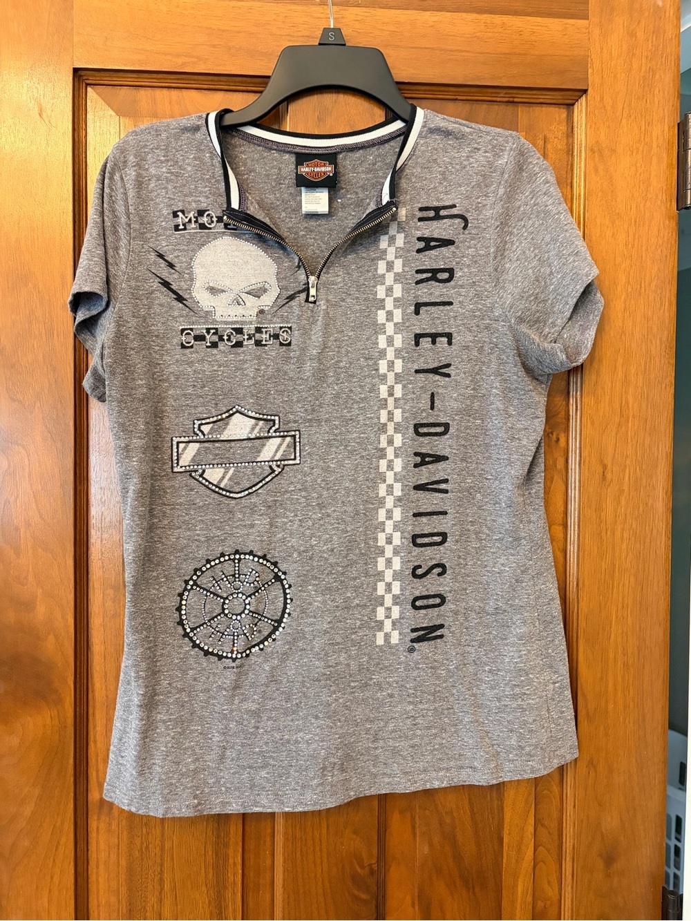 Harley-Davidson Heather Gray Short-Sleeve Zip-Neck Graphic Tee